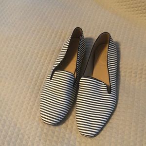 J Crew Navy and White Striped Loafers